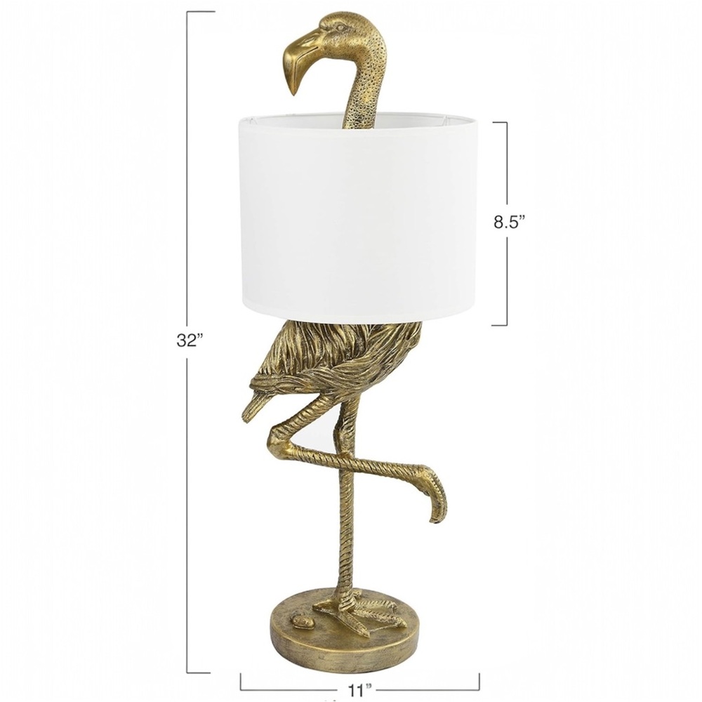 NEW Anthropologie Large Gold Boho Flamingo Table Lamp Lighting Art Deco Set 32" - Picture 8 of 9